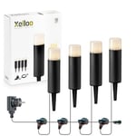 Xelloo® kit d’éclairage de Jardin JAX, 12 Volts, 4 luminaires en Aluminium/PVC 1W LED Blanc Chaud avec Piquet de Terre et Connexion coulissante Pratique, IP44, Installation Facile et sûre