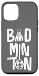 Coque pour iPhone 15 Pro Typographie de badminton cool avec volant et raquette de badminton