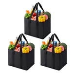 VENO Lot de 3 Sacs de Courses et Cabas Réutilisables avec Poignée, Sac Shopping Résistant, Base Renforcée, Sac Caddie Pliable, Tote Bag, Debout (Noir Lot de 3)