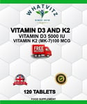 Vitamin D3 5000IU and K2 MK-7 100mcg 120 Tablets Bone Blood Heart Support