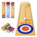 3 in 1 Table Top Shuffleboard Pucks and Bowling Ball and Curling Games Mini T...