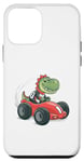 Coque pour iPhone 12 mini Voiture de course T-Rex, mignon dinosaure vert drôle