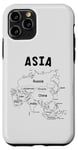 Coque pour iPhone 11 Pro Carte noire dessinée à la main de l'Asie, noms et frontière des pays