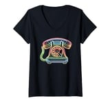 Womens Vintage Telephone Landline Dial V-Neck T-Shirt