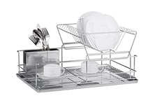 FurnitureXtra Stainless Steel Dish Drainer with Drip Tray and Cutlery Holder (2 Tier Steel)