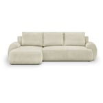 Canapé d'angle gauche convertible 3 places MILO - Velours côtelés beige - Coffre de rangement - L 264 x H 84 x P 99/145 cm