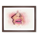 Pink Lips Breaking Through In Abstract Modern Art Framed Wall Art Print, Ready to Hang Picture for Living Room Bedroom Home Office Décor, Walnut A2 (64 x 46 cm)