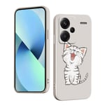 WOKEZ Coque pour Xiaomi Poco X6 avec Chaton, Ultra Mince Antichoc Silicone Liquide Cover pour Poco X6, Silicone Housse de Protection Intégrale Case-Blanc07