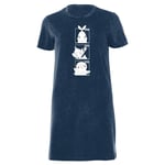 Pokemon Generation 4 Monochrome Starters Women's T-Shirt Dress - Navy Acid Wash - XXL