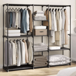 Open Freestanding Wardrobe Heavy Duty Metal Frame 11 Shelves 3 Hanging Rails