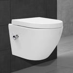 Wc Suspendu Court - Rinçage sans Rebord - en Céramique - Fonction Bidet - Abattant Softclose en Plastique - Abaissement Automatique à Fermeture en