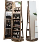 Armoire à Bijoux Rotative à 360° avec Miroir et Lumières led 3 Couleurs, Organisateur pour Bijoux 54,5 x 54,5 x 161 cm, Couleur Rétro - Relax4life