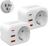 2Pc 20W Adaptateur Prise Australie, 4 En 1 Pd & Qc 3.0 Adaptateur De Voyage Charge Rapide Avec 2 Usb Et 1 Usb-C, Europe Fr 2 Broches Vers Aus 3 Broches Pour Australie Argentine Chine, Type I