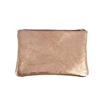 Les Cléias Pochette zippée S en Cuir Vachette irisé, fabriqué en Italie, H10.5 x L16 cm, Rose doré