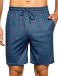 Demegimi Short Pyjama Homme Homme Coton Pantalon Shorts avec Poches Bermuda Court Bas de Pyjama Homme de Nuit Élastique Ajustable Pyjama Short à Motif（Bleu 1,S）