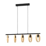 Eglo Suspension luminaire Ipsden, lustre chambre minimaliste à 5 flammes, plafonnier salon ou salle à manger en bois naturel et métal noir, douille E27