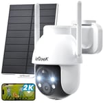 ieGeek 2K Camera Surveillance WiFi Exterieure sans Fil - 360° PTZ Camera Exterieur sans Fil Solaire Vision Nocturne Couleur, Détection Humaine PIR, Audio Bidirectionnel (Blanc)