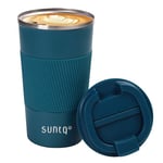 SUNTQ Reusable Coffee Cups Travel 510ml Coffee Travel Mug with Leakproof Lid - Thermal Mug Insulated Cup - Stainless Steel Travel Cup with Rubber Grip for Hot and Cold Drinks Blue