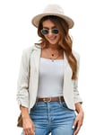 Blazer Élégant pour Femme Veste à Manches 3/4 Devant Ouvert Col Revers Slim Fit pour Bureau 2XL Blanc Tissu de Costume