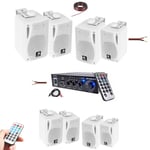 Pack Hifi Ampli Bluetooth Stéréo USB SD LTC MFA1200USB-BT-BL 2x50W - 4 Paires Mini Enceintes B416 Blanches 80W - Restaurant Commerce