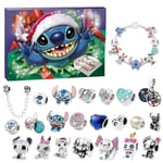 Stitch Adventkalender Armband 2024 Flickor 24 Dagar Julnedräkning Kalender DIY Smyckestillverkningssats 22 Charm Beads 2 Armband