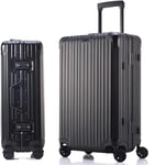 Aoliwei Valise de voyage rigide en aluminium - Valise à roulettes - Bagage à main - Poignée télescopique TSA - 4 roulettes, Noir , s, Chariot à coque rigide en aluminium avec roulettes pivotantes