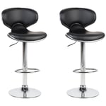 Lot de 2 Chaises Tabourets de Bar en Simili-cuir Noir et Métal Brillant Pivotan