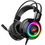 Casque de Jeu ABKONCORE CH60 avec véritable Son Surround 7.1 pour PC, PS4, Ordinateur Portable, Vibration des Basses, suppression du Bruit, Casque avec Micro, lumière LED, contrôleur en Ligne