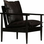 Helloshop26 - Fauteuil chaise siège lounge design club sofa salon cuir véritable avec bois d'acacia noir