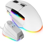 Blaze X RGB + NOUVEAUTÉ 2024 + Souris Gamer sans Fil Rechargeable avec Station de Charge + Batterie Longue durée + Jusqu'à 12000 DPI + Souris Filaire et sans Fil PC, PS5, PS4, Mac + Blanc