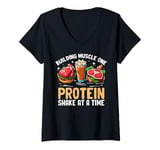 Womens Building Muscle One Protein Shake at a Time Weight Lifting V-Neck T-Shirt