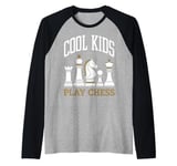 Chess Cool Kids Play Chess Queen King Horse Tower Raglan Baseball Tee