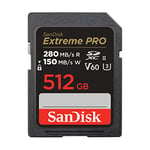 SanDisk 512GB Extreme PRO SDXC card, SD Card, V60 Memory card, 6K & 4K UHD, up to 280 MB/s, Shock, Temperature, Water and X-Ray Proof, RescuePro Deluxe data recovery software, UHS-II, Class 10, U3