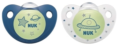 NUK Smokk,Pacifier Night/Day,  Blue/White  2pk, 6-18 mnd