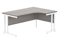 Office Hippo Essentials Right Corner Desks, Home Writing Computer Desk Office Desk For Work Place Or Home, Home Office Radial Desk With Cable Port Management, White Frame, Alaskan Grey Oak, 160 x 120cm