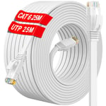 Câble Ethernet 25m, Cat 6 Câble Réseau 25m Haut Débit Cable RJ45, Plat Cable Lan Gigabit 10/100/1000Mbit/s Cable Internet Blanc, Plus Rapide Que Les Cat5e/Cat5, pour Routeur Modem Switch (25 Clips)