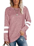 Famulily Color Block Pullover Jumper Ladies Long Tops to Wear with Leggings Pink M