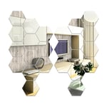 24 pièces Miroir Hexagonal Mural, Miroir Adhesif Mural Argent 126×110×63mm, Miroirs Muraux Autocollant Hexagone en Acrylique pour Canapé tv Fond