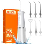 Water Dental Flosser for Teeth Cordless, Bitvae Water Dental Flossers 3 Modes & 5 Intensities, Oral Irrigator with 6 Jet Tips, Dental Flosser Water Jet IPX7 Waterproof, USB Rechargeable, White