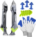 Outils de l'enlève joint 5 en 1(acier inoxydable) kit de Lisseur de joints Silicone grattoir à coulis avec grattoir d¿angle, Buse de calfeutrage, Gants de travail