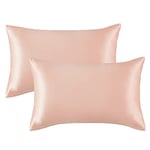 Bedsure Satin Pillowcase for Hair and Skin - Similar to Silk Pillowcase, Pillow Cases 2 Pack with Envelope Closure, Gifts for Women, Queen & Standard Size 50 x 75 cm, Blossom Pink