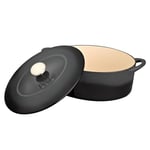 Denby - Halo Black Cast Iron Casserole Dish - Dutch Oven, Oven Safe Pot, Enamelled - 28cm, 4.25L Capacity - Oval