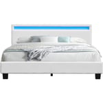 Angel - Solide et Confortable Lit 160x200 avec Sommier + Tête de Lit avec Eclairage led Couleur blanc + Pieds en 10 cm pour matelas en - 2 x 13