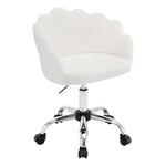 WOLTU Chaise Bureau, Chaise Coiffeuse, avec Dossier en Pétale, Fauteuil Coquillage, Chaise de Bureau Ergonomique, Chaise Pivotante, Hauteur Réglable, Cadre en Métal, Cachemire, Crème Blanc, BS170cm