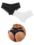 ohmydear String Sexy Tanga Femme Sexy Chic Dentelle String Culottes Slips Femmes Croisées Creux Out Entrejambe en Coton M-L Transparent Panties Strings et Tangas sous-Vêtements Culottes Lot de Deux