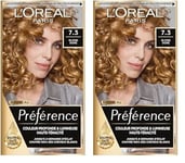 L’ORÉAL PARIS - Coloration Cheveux Permanente - Longue Durée & Lumineuse - Couvre 100% des Cheveux Blancs - Préférence - Nuance : Floride (7.3), Blond Doré (Lot de 2)