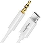 deleyCON 1m Câble USB-C vers Jack 3,5 mm Câble Jack AUX Câble Audio Compatible avec Apple Samsung Google Huawei Xiaomi Smartphone Téléphone Portable Tablette Voiture Prise Casque Voiture - Blanc