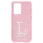 Coque Iphone 12 MINI paillettes rose Love fleur liberty