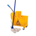 Mind Reader Mobile Heavy Duty Mop Bucket with Upward Press Wringer, 22-Quart Capacity, 16.25"L x 10.75"W x 24.5"H, Yellow