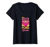 Womens Beer Pong Queen Beer Pong Girl V-Neck T-Shirt